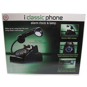 i Classic Phone Alarm Clock & Lamp - Retro Style Battery Operated  NEW
